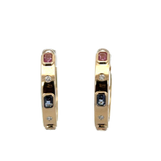 Multicolored Sapphire and Diamond Hoop Earrings in Yellow Gold