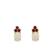 Opal and Garnet Stud Earrings in Yellow Gold