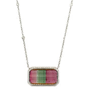 Watermelon Tourmaline and Diamond Necklace in 18k White Gold