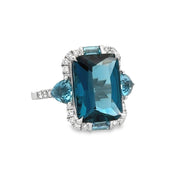 Blue Topaz and Diamond Ring in White Gold