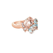 Aquamarine and Morganite Bypass Style Ring in Rose Gold
