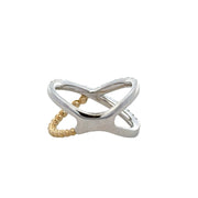 Rope Accented Diamond Criss Cross Ring in Two Tone Gold