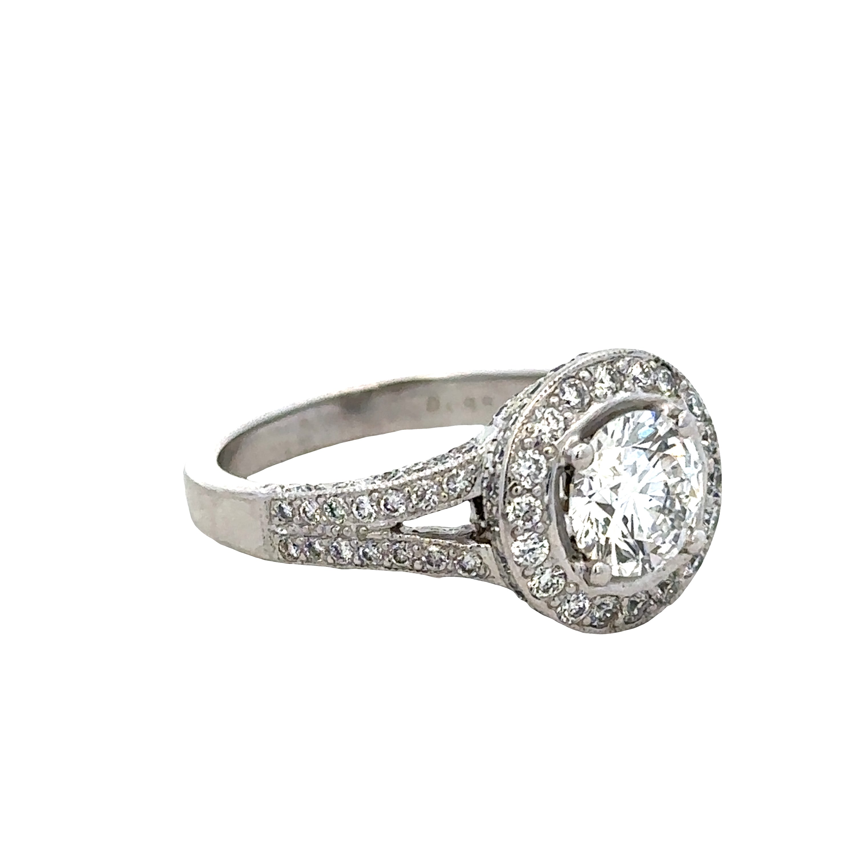 14k White Gold Halo Diamond Engagement Ring – Size 5.5
