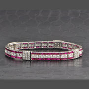 Antique Tiffany & Co. Art Deco No-Heat Burmese Ruby and Old European Cut Diamond Bracelet in Platinum