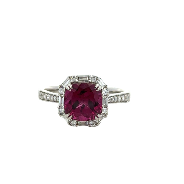 Garnet and Diamond Ring in White Gold