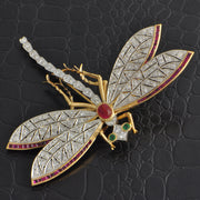 VIntage Platinum and Yellow Gold Dragonfly Brooch