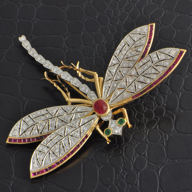 Antique Edwardian Platinum and Yellow Gold Dragonfly Brooch