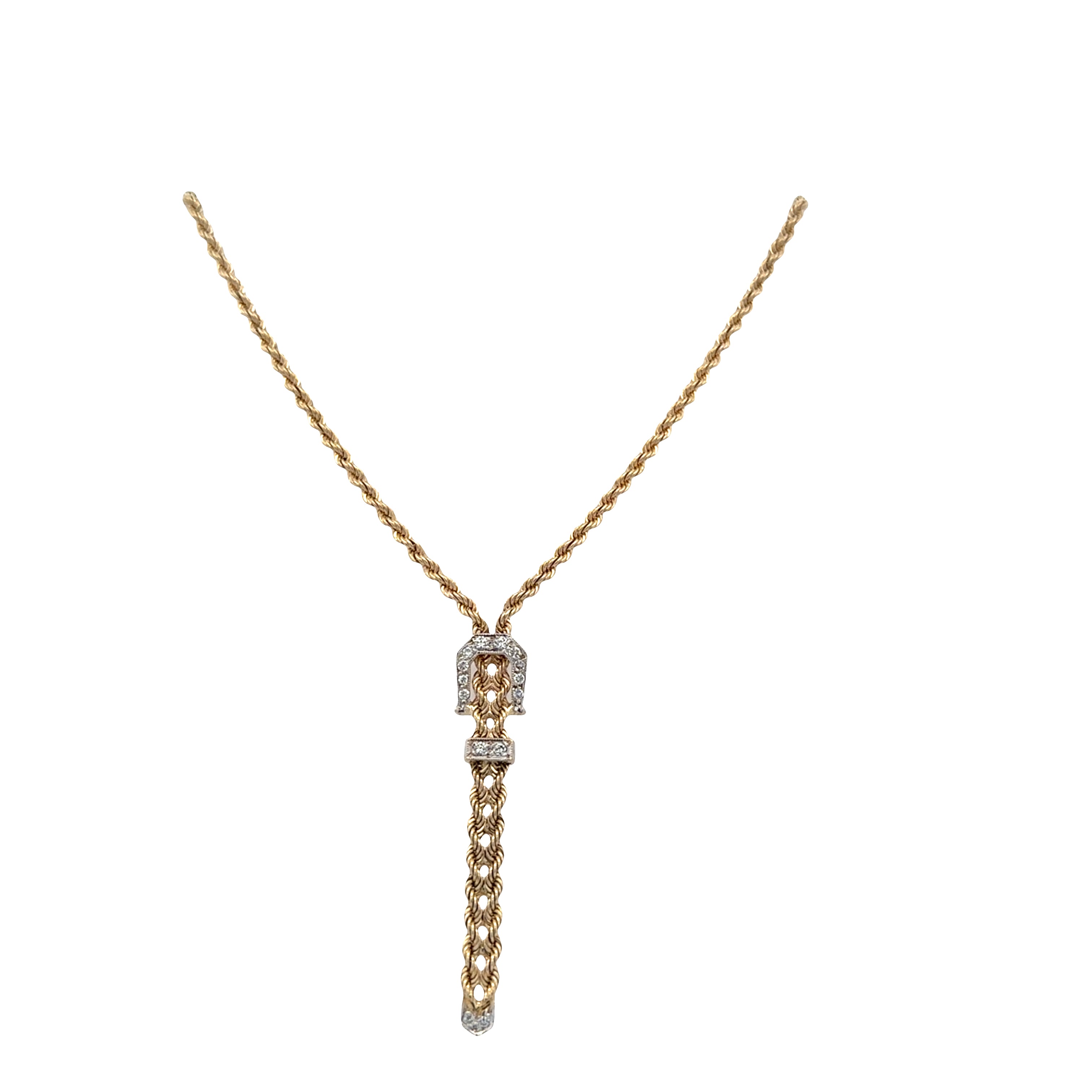 14k Yellow Gold Diamond Buckle Drop Necklace – 17"