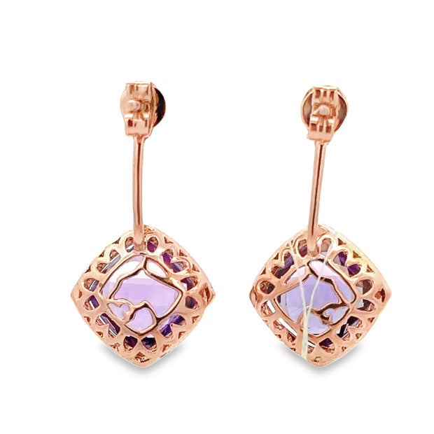 Faceted Amethys and Diamond Earrings in Rose Gold
