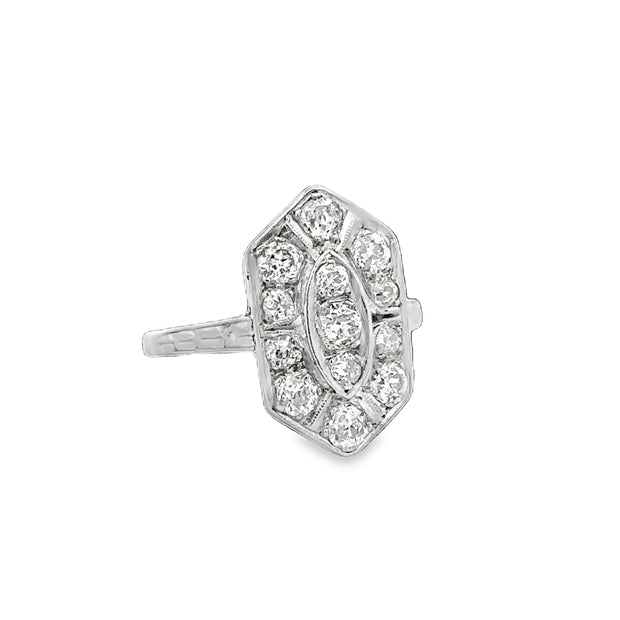 Vintage Art Deco Diamond Cocktail Ring in White Gold