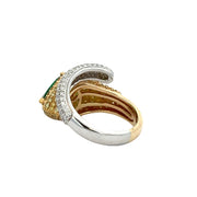 Magnificent Serpentine Two Tone Emerald and Diamond Ring