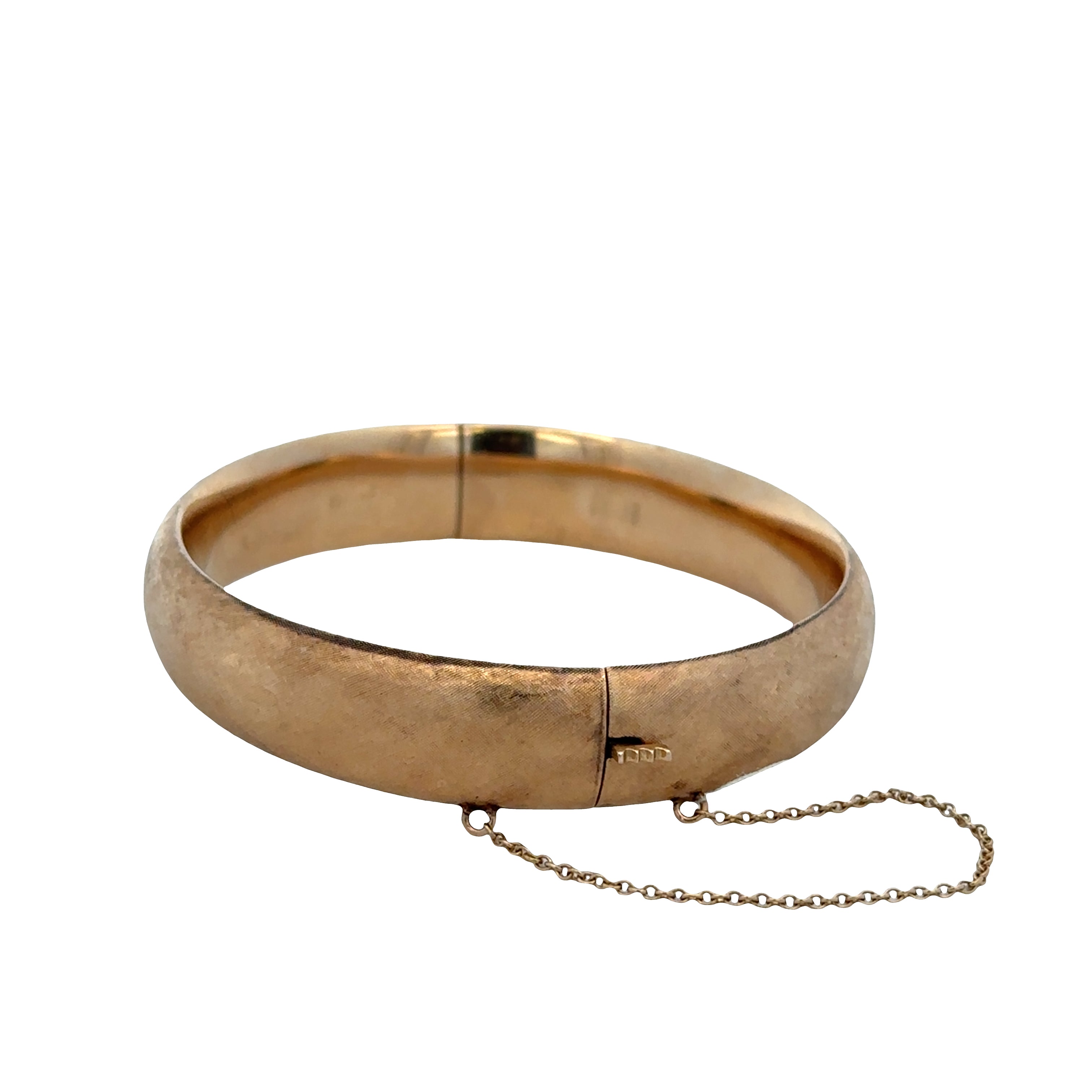 Vintage Mid-Century 14k Yellow Gold Florentine Hinged Bangle Bracelet by Binder Brothers