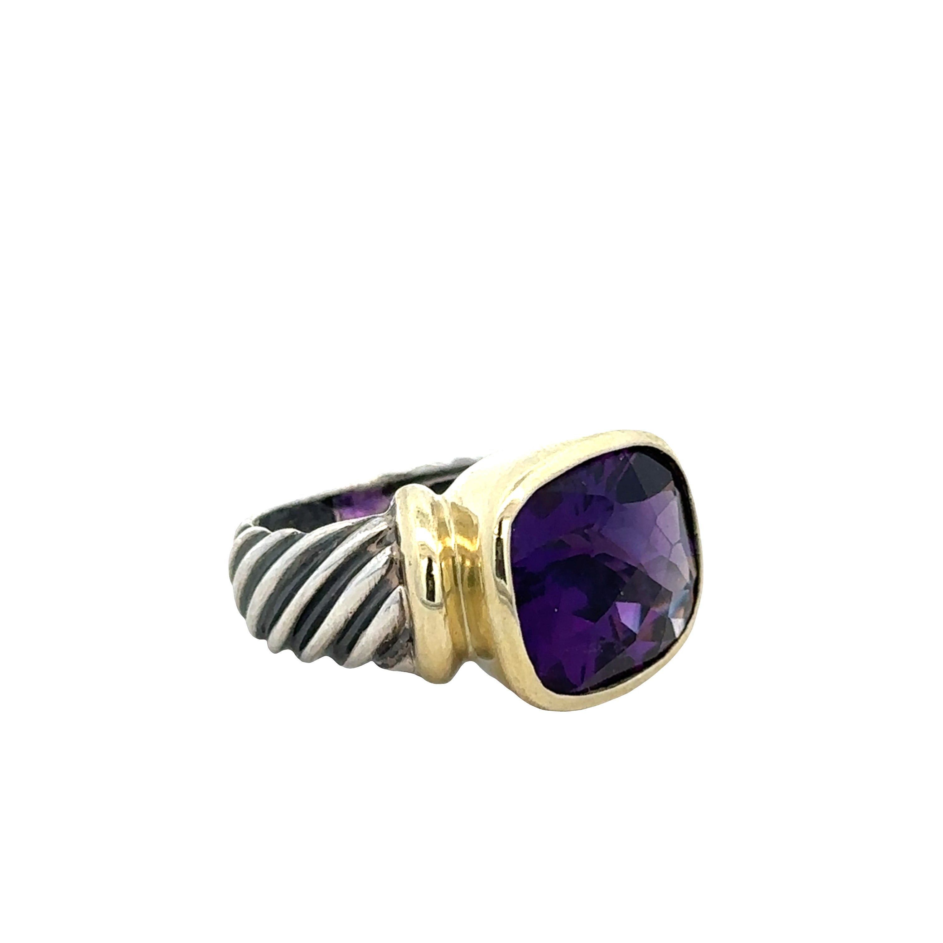 Estate David Yurman Sterling Silver & 14k Yellow Gold Amethyst Ring – Size 5
