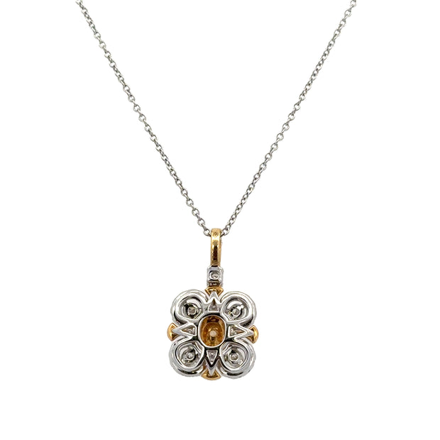 Fancy Yellow and White Diamond Floral Pendant in 18k Gold