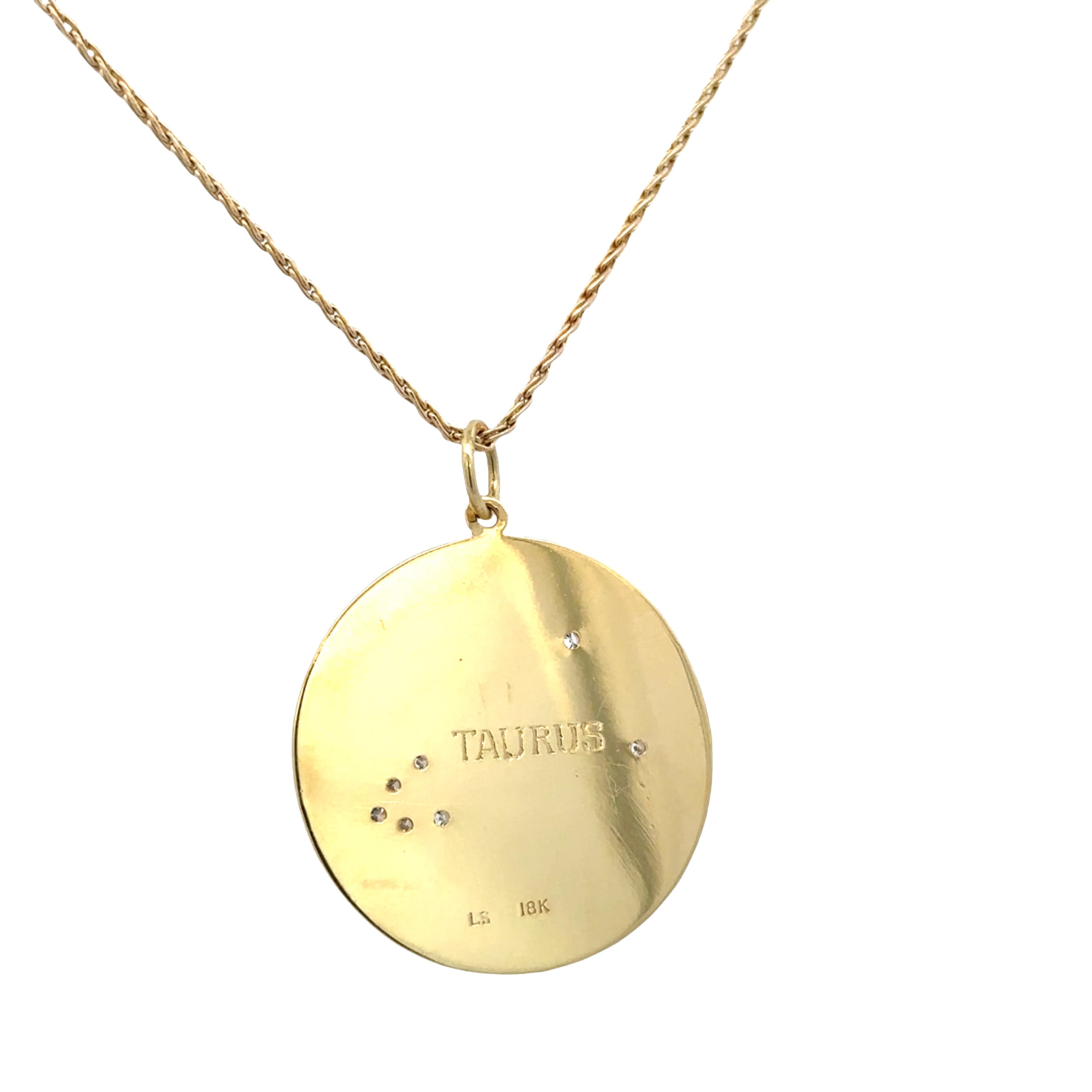 18k Yellow Gold Taurus Constellation Diamond Pendant Necklace