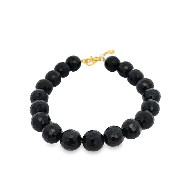 Faceted Onyx Bead Bracelet in Yellow Gold