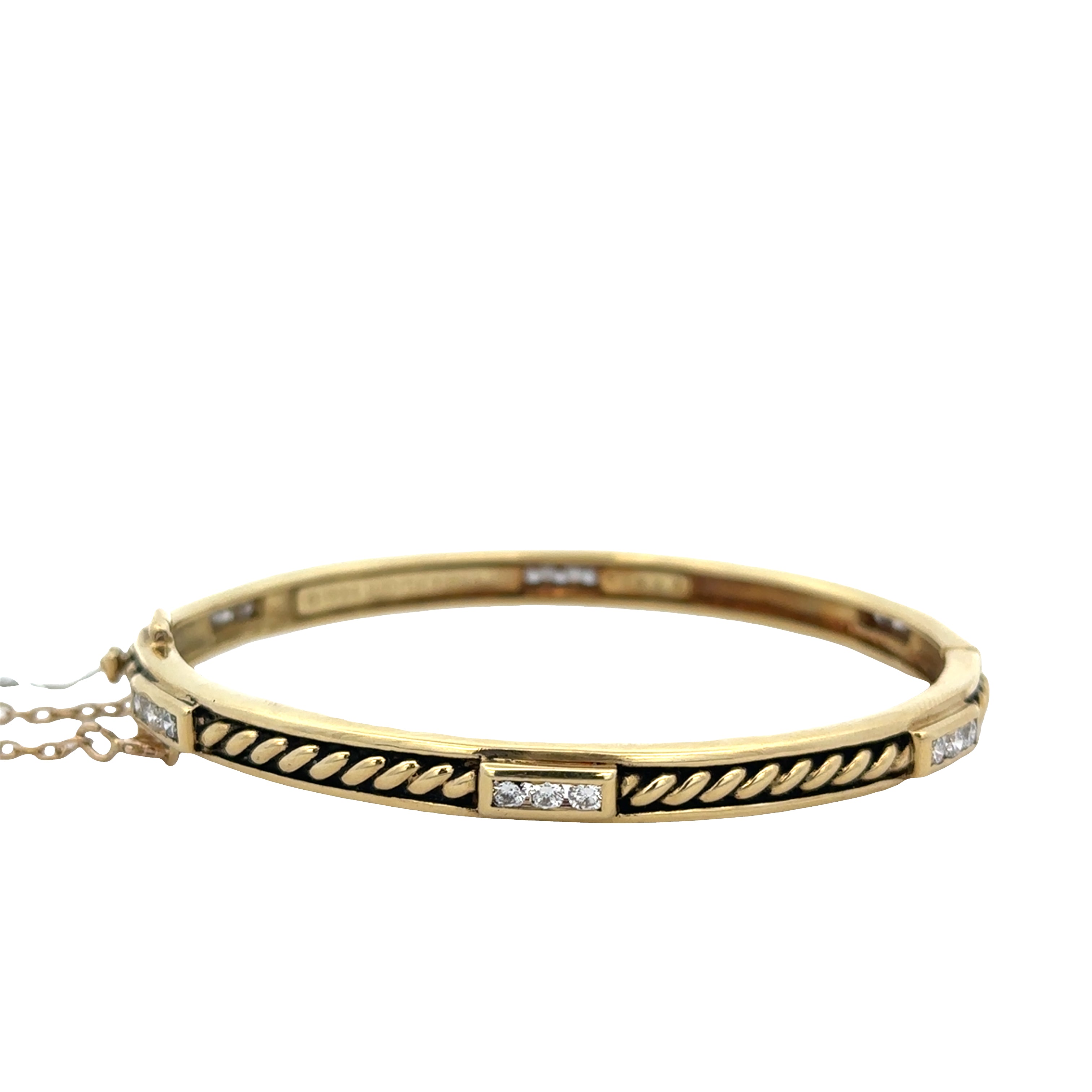 Vintage Judith Ripka 18k Yellow Gold Diamond Cable Bangle – Fits 6"–6.75" Wrist