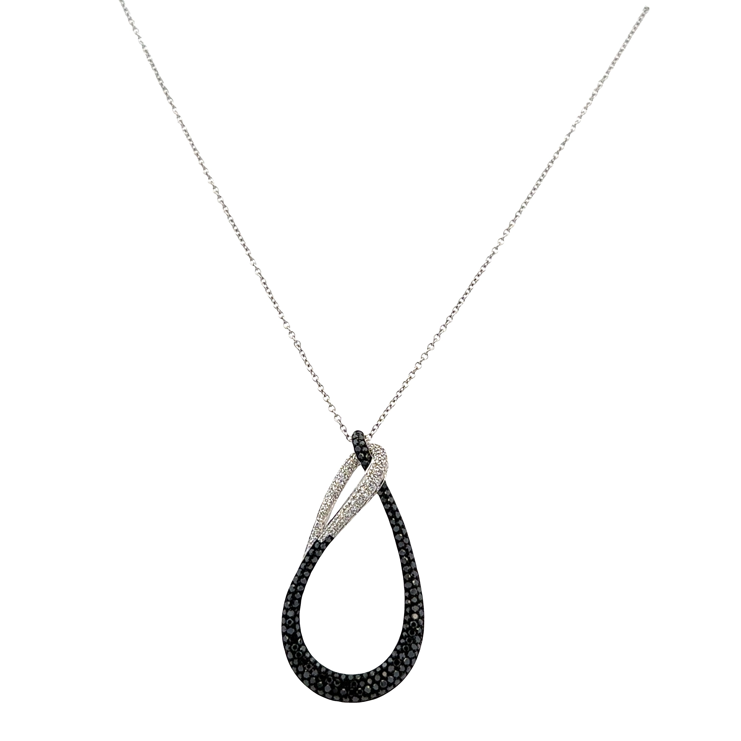 Estate Effy 14k White Gold Abstract Black & White Diamond Pendant Necklace