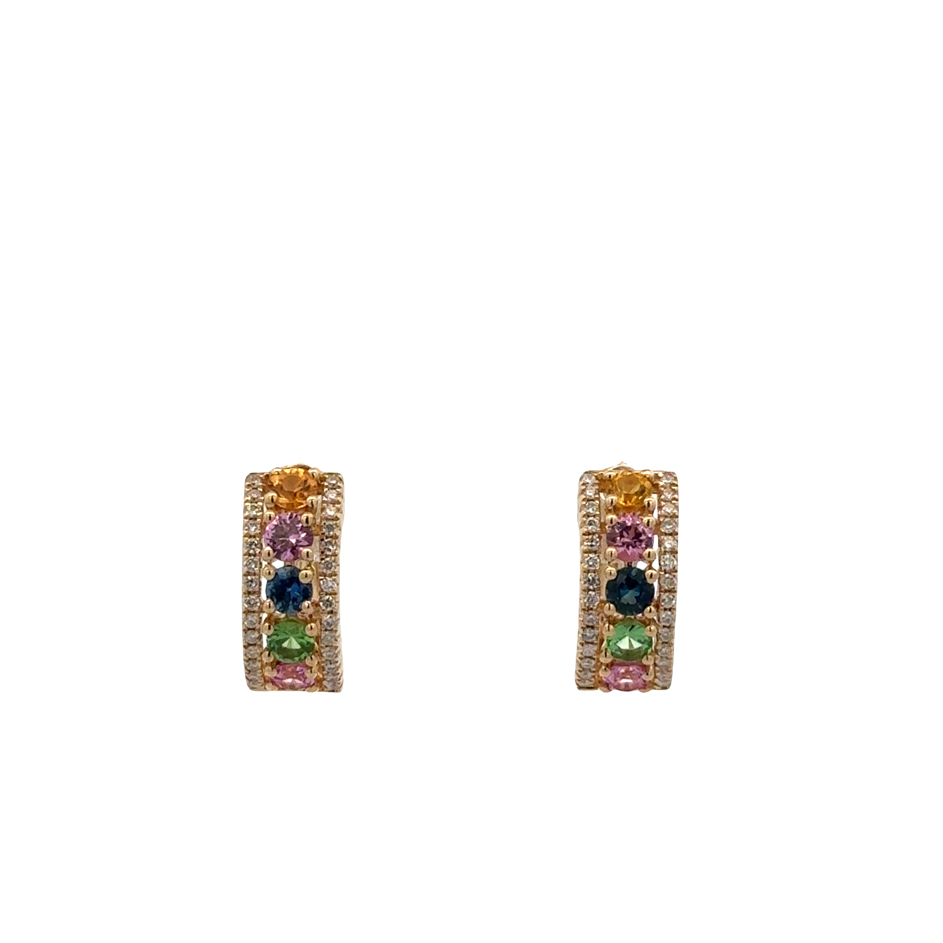14k Yellow Gold Multicolor Sapphire & Diamond Petite Hoop Earrings