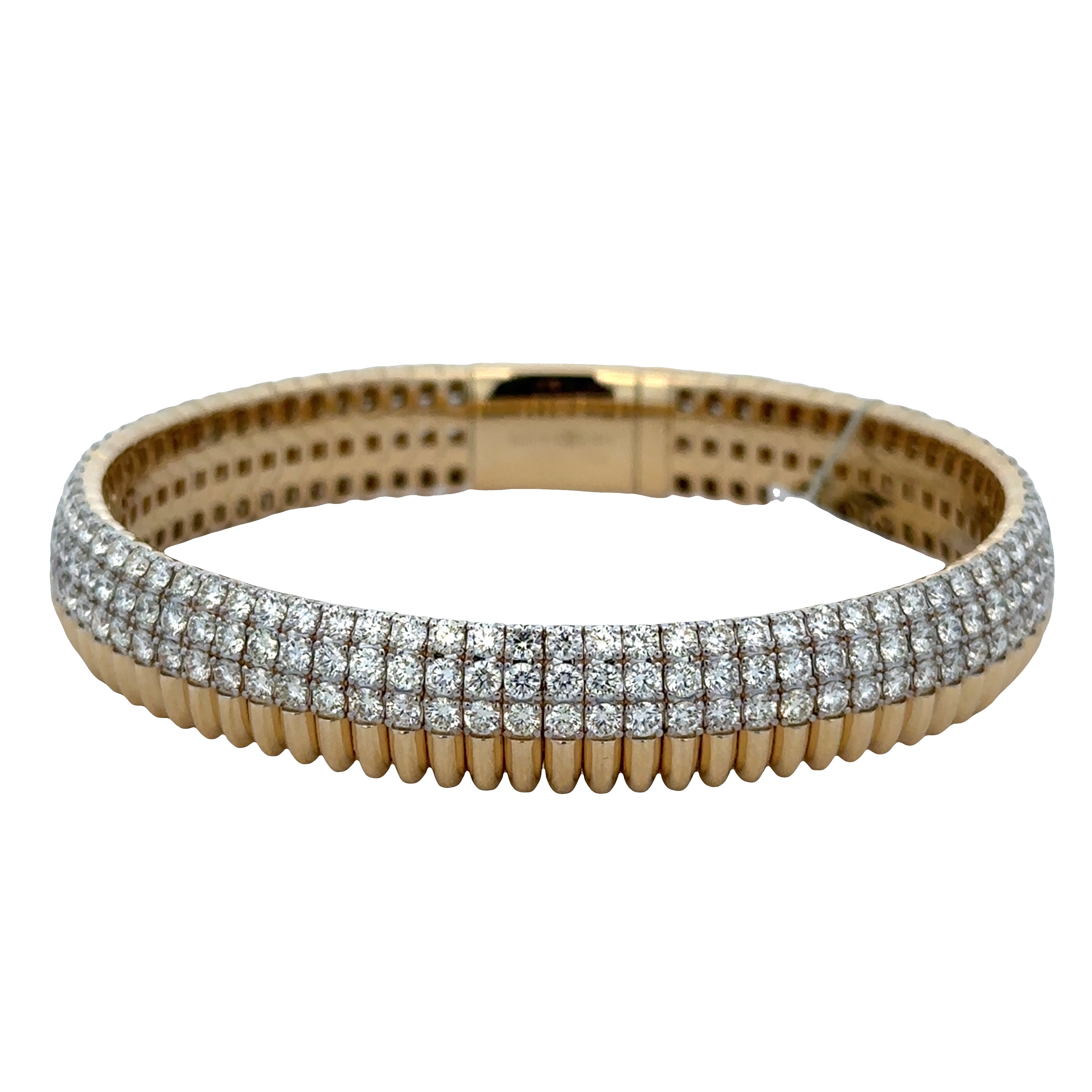 14k Yellow Gold Textured Flexible Diamond Bangle Bracelet – 10.5mm