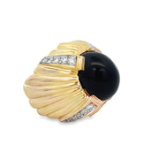 Statement Vintage Onyx and Diamond Ring in Yellow Gold