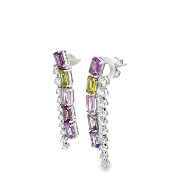 Unique Multi-Colored Sapphire and Diamond Earrings in White Gold