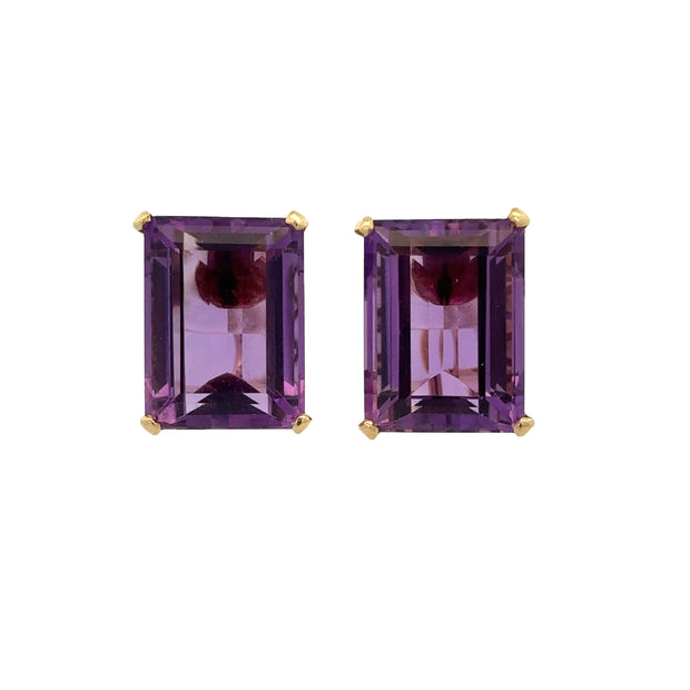 Vintage 1980s Amethyst Earrings in Yellow Gold