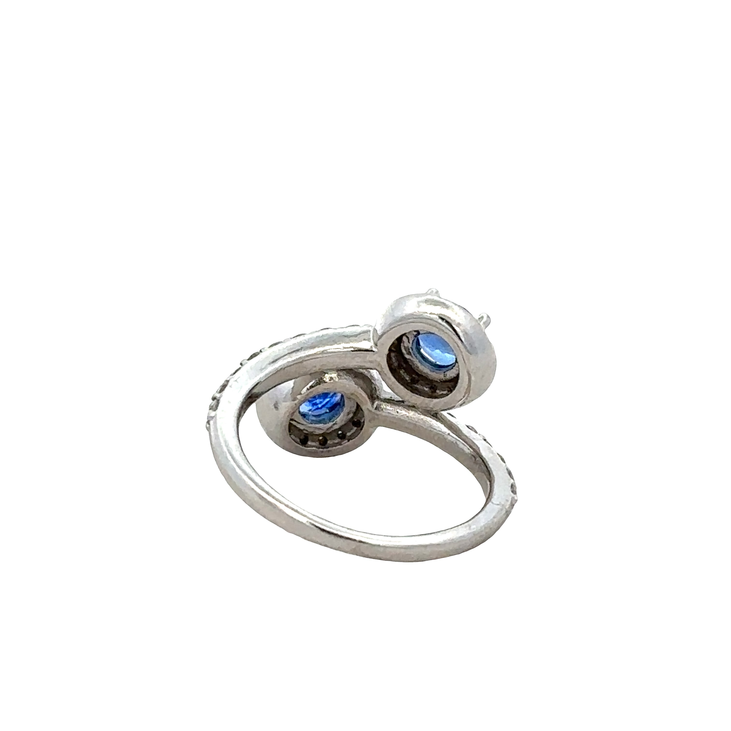 18k White Gold Sapphire & Diamond Bypass Ring – Size 6