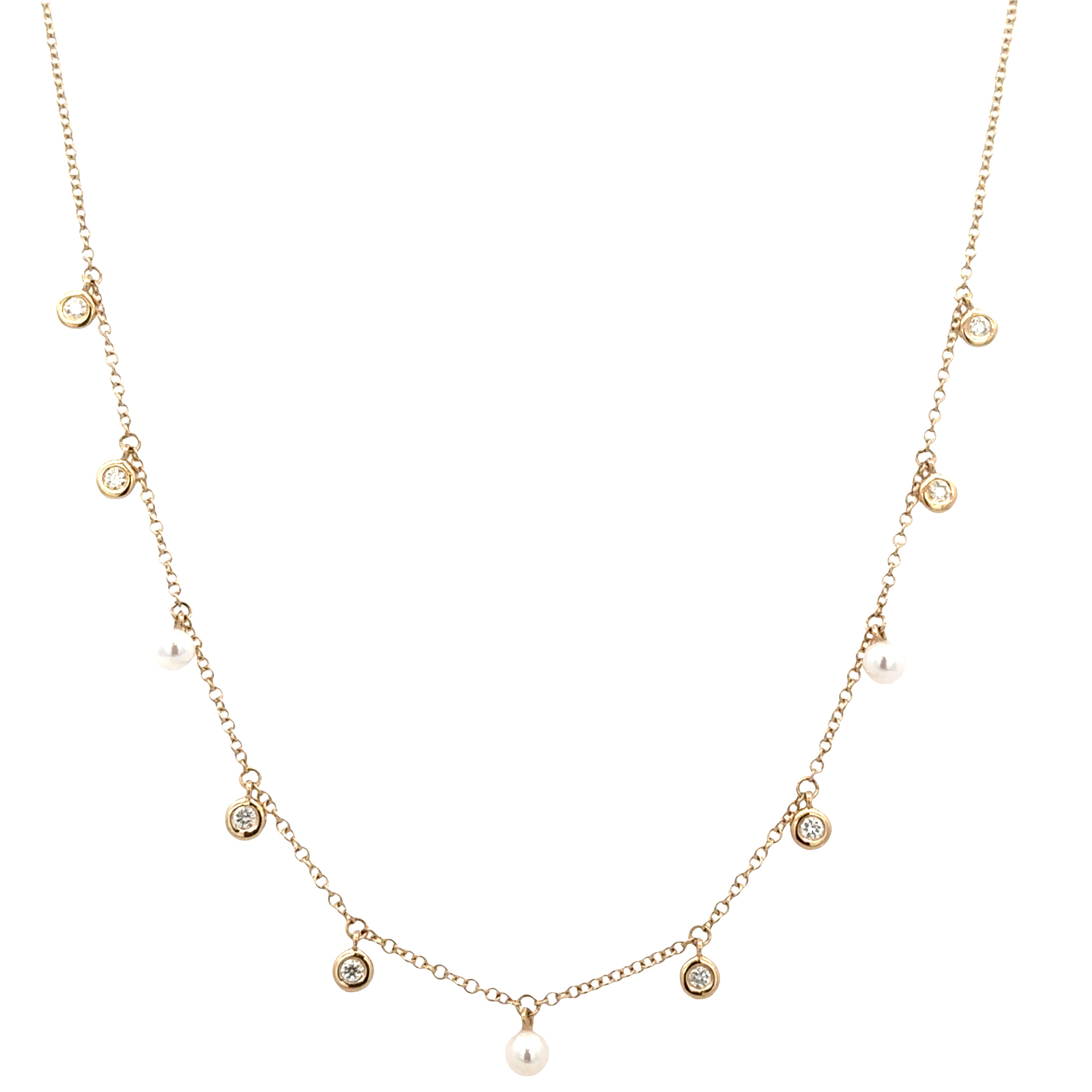 14k Yellow Gold Diamond and Pearl Necklace