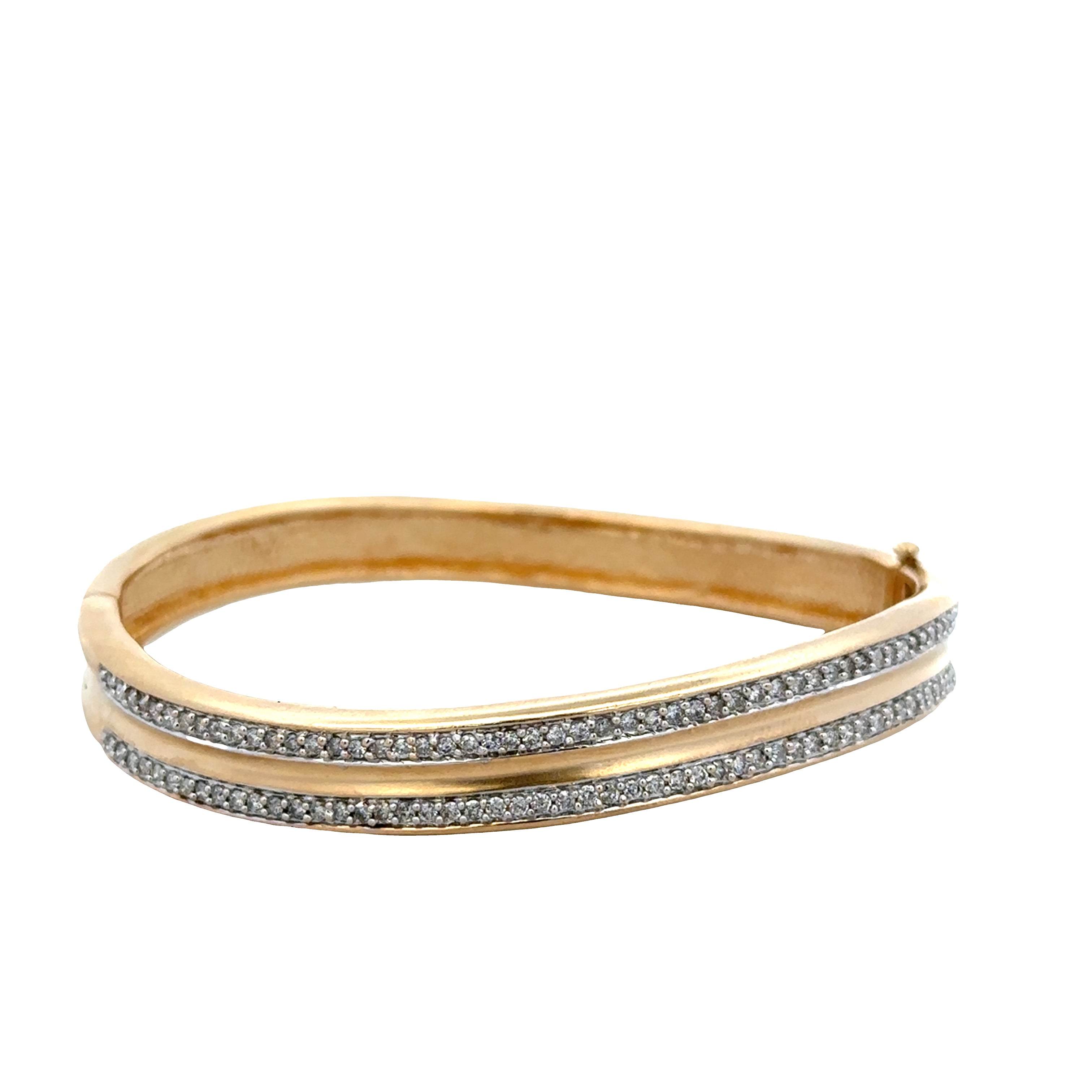Brushed 14K Yellow Gold Diamond Bangle Bracelet – Fits a 6.5" to 7" Wrist