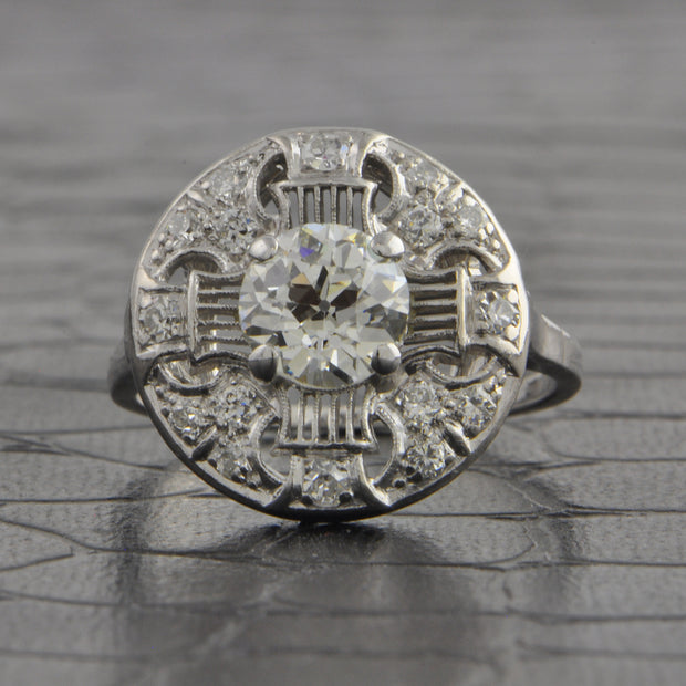 Vintage Art Deco Old European Cut Diamond Ring in Platinum