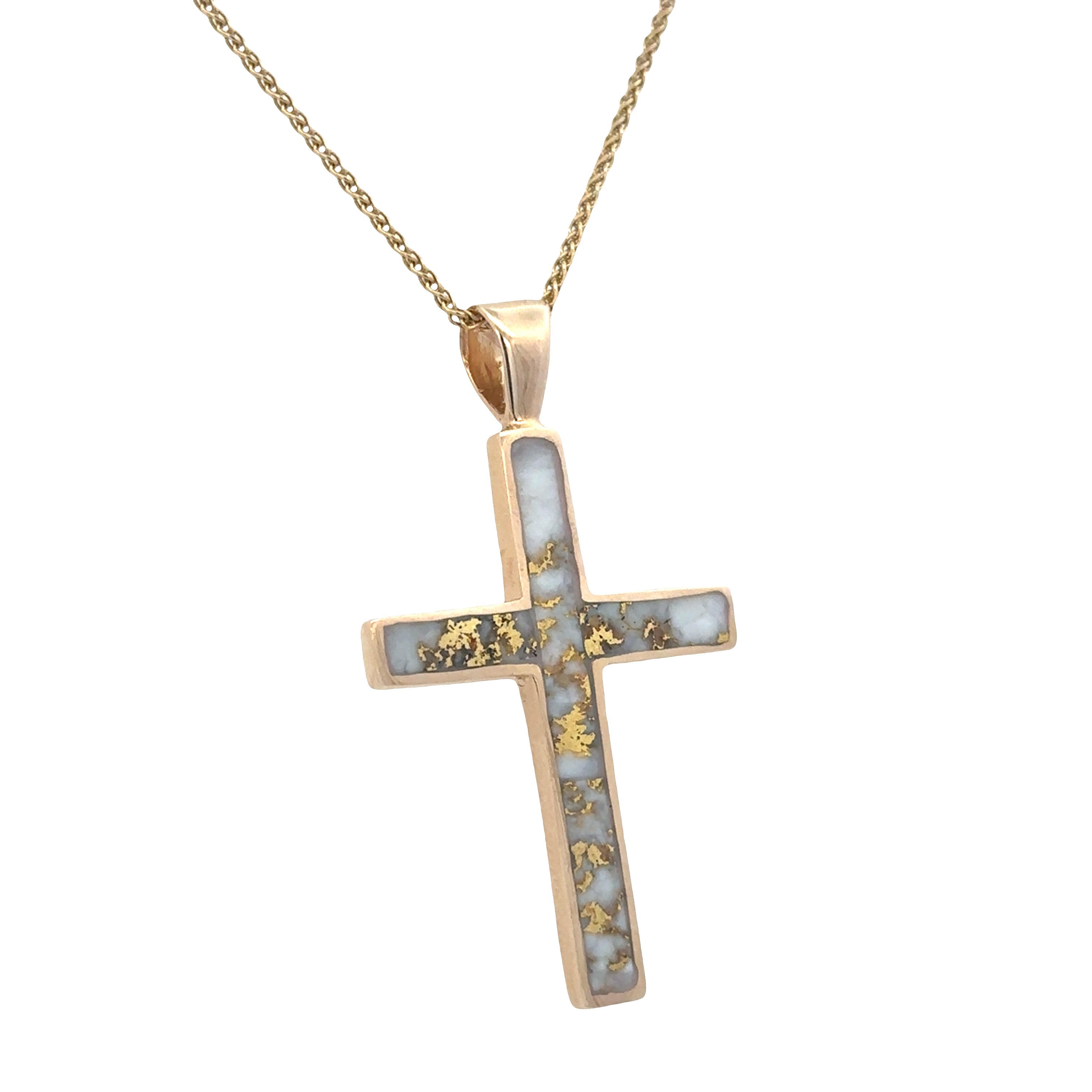 14k Yellow Gold Gold Bearing Quartz Cross Pendant Necklace – 20"
