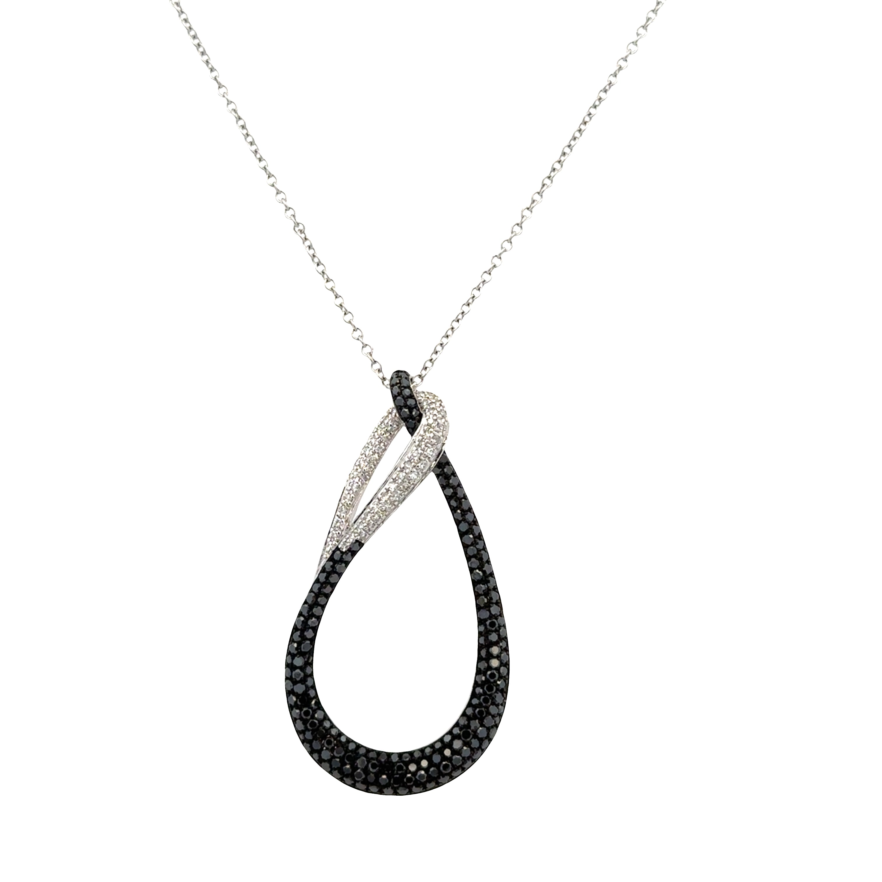 Estate Effy 14k White Gold Abstract Black & White Diamond Pendant Necklace