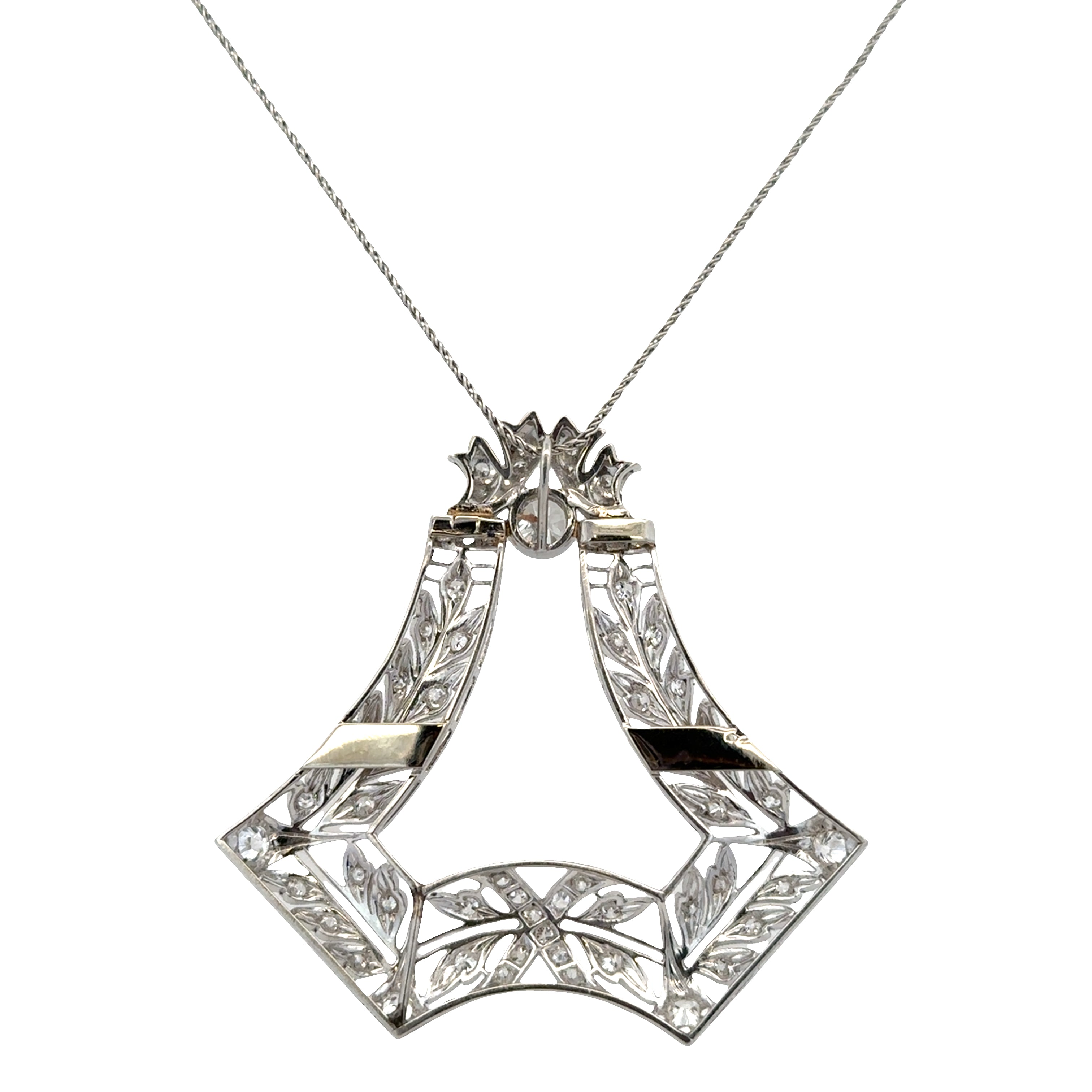 Antique Edwardian Platinum Diamond Pendant – 1.99 Carats, Openwork Filigree Design (Circa 1910s)