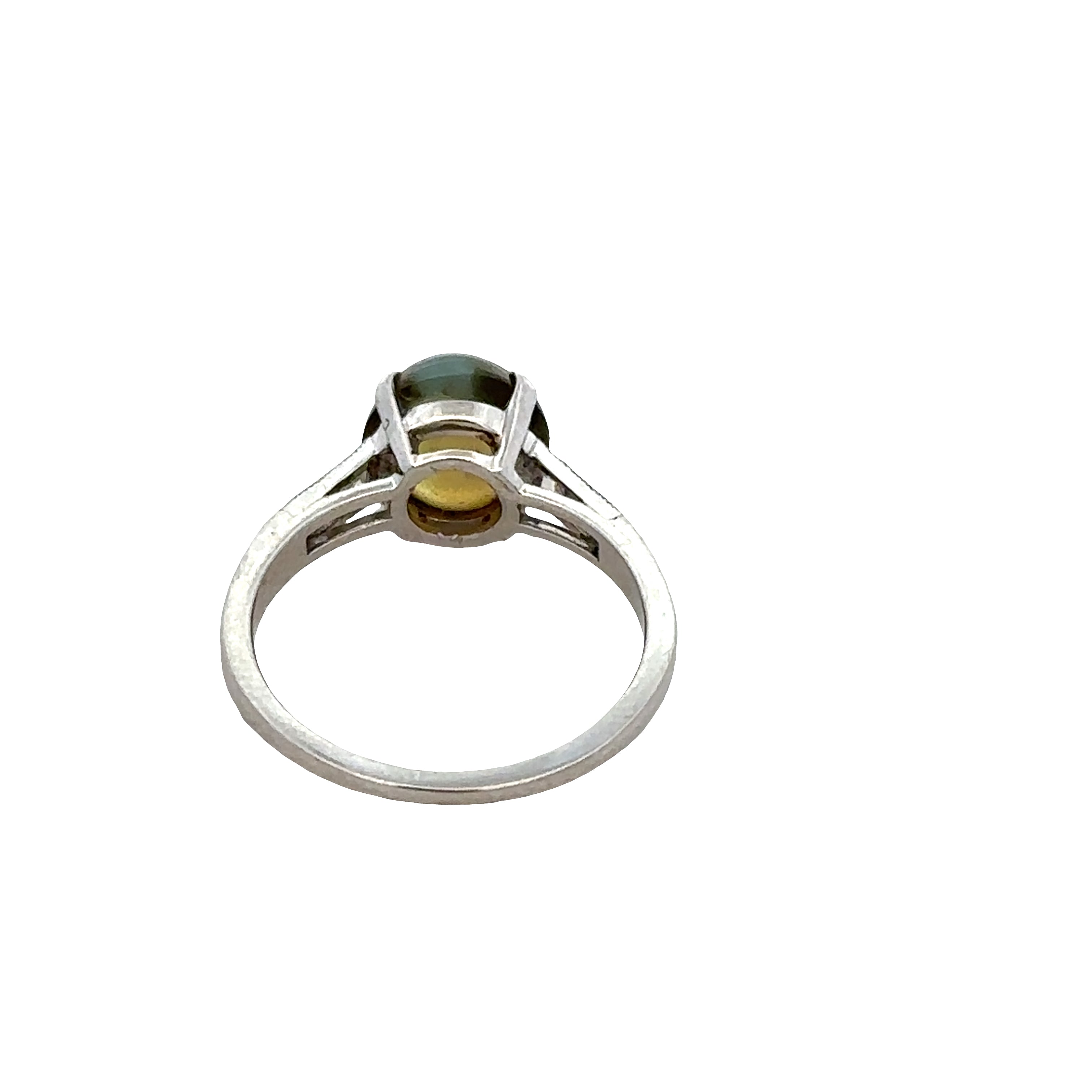Vintage Platinum Cat’s Eye Quartz & Diamond Ring – Size 6.25