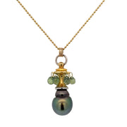 Designer South Sea Tahitian Pearl and Peridot Pendant in 18k Yellow Gold by William Travis