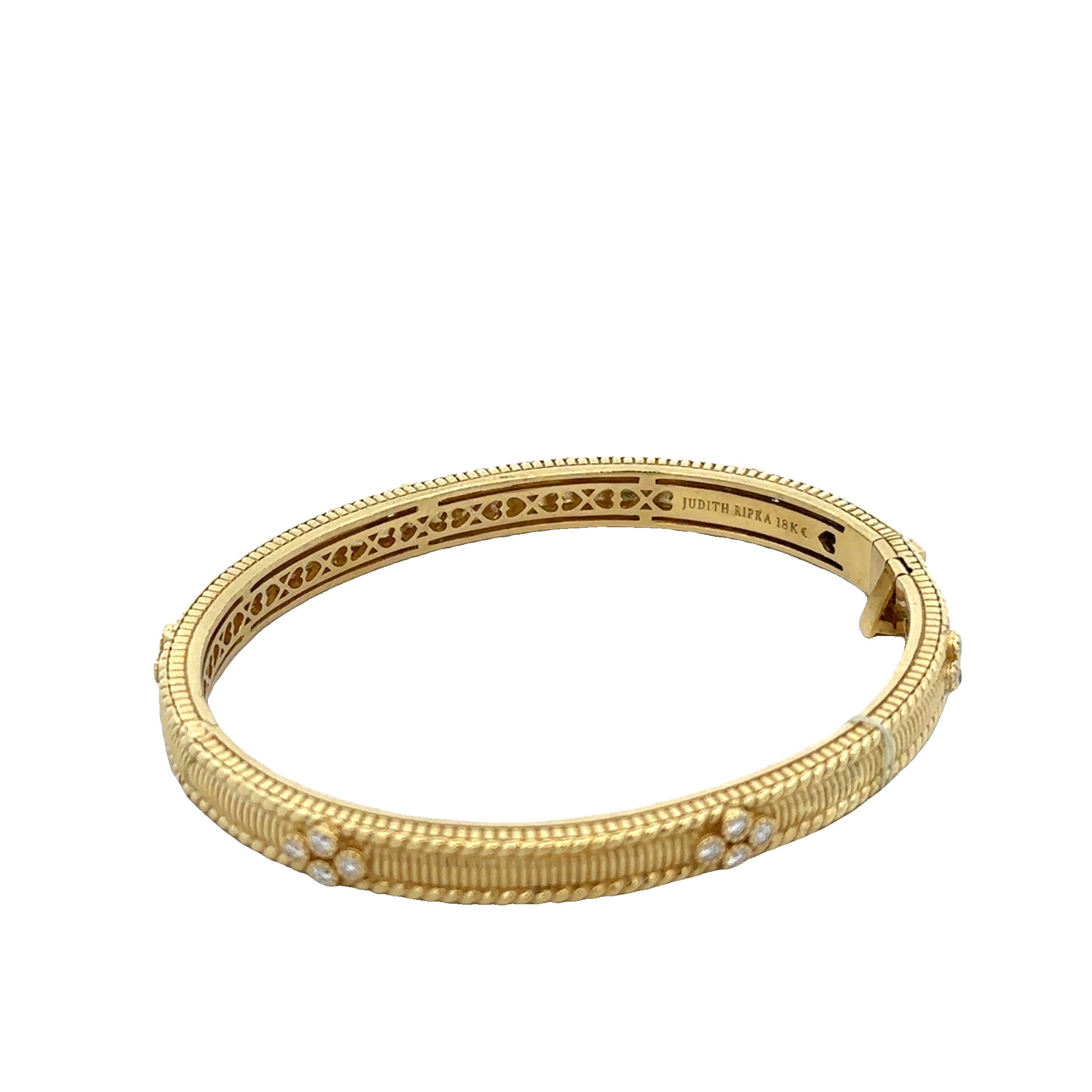 Estate Judith Ripka Diamond Accented Textured Bangle in 18k Yellow Gold