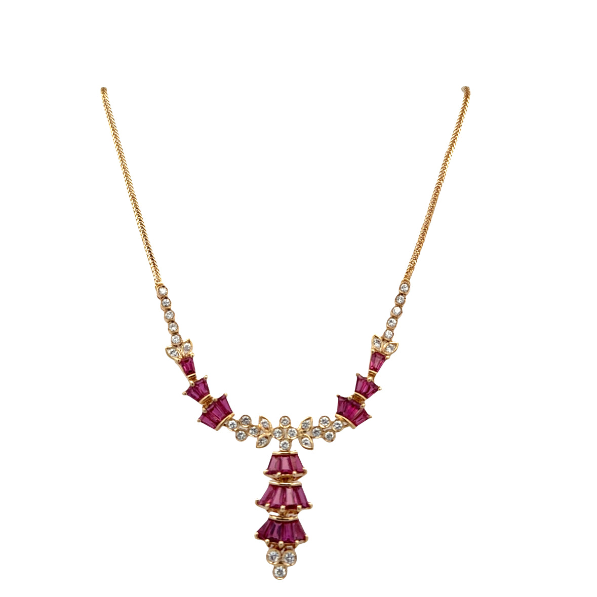 18k Yellow Gold Ruby & Diamond Foliate Necklace – 16.5"