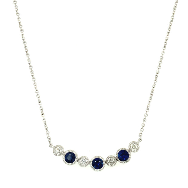 Curved Sapphire and Diamond Necklace in White Gold