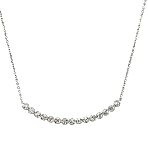 Curved Diamond Bar Necklace in White Gold
