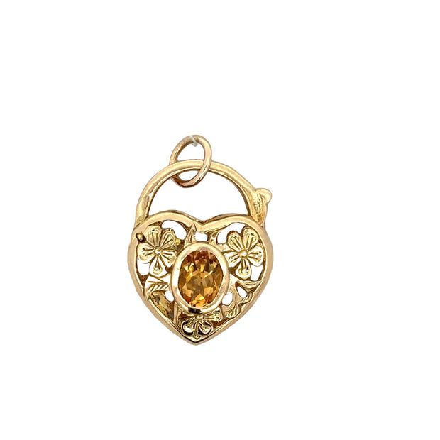 Citrine Heart Padlock Pendant in 18k Yellow Gold