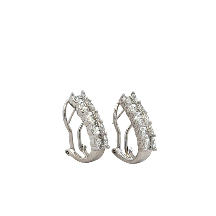 Tapered Baguette and Marquise Cut Diamond Huggie Earrings in White Gold