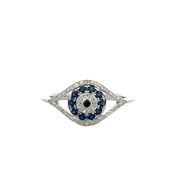 Sapphire and Diamond Openwork Navette Shape Ring in White Gold