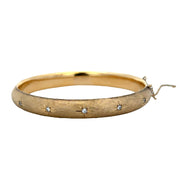 Brushed Star Set Diamond Bangle Bracelet in Yellow Gold