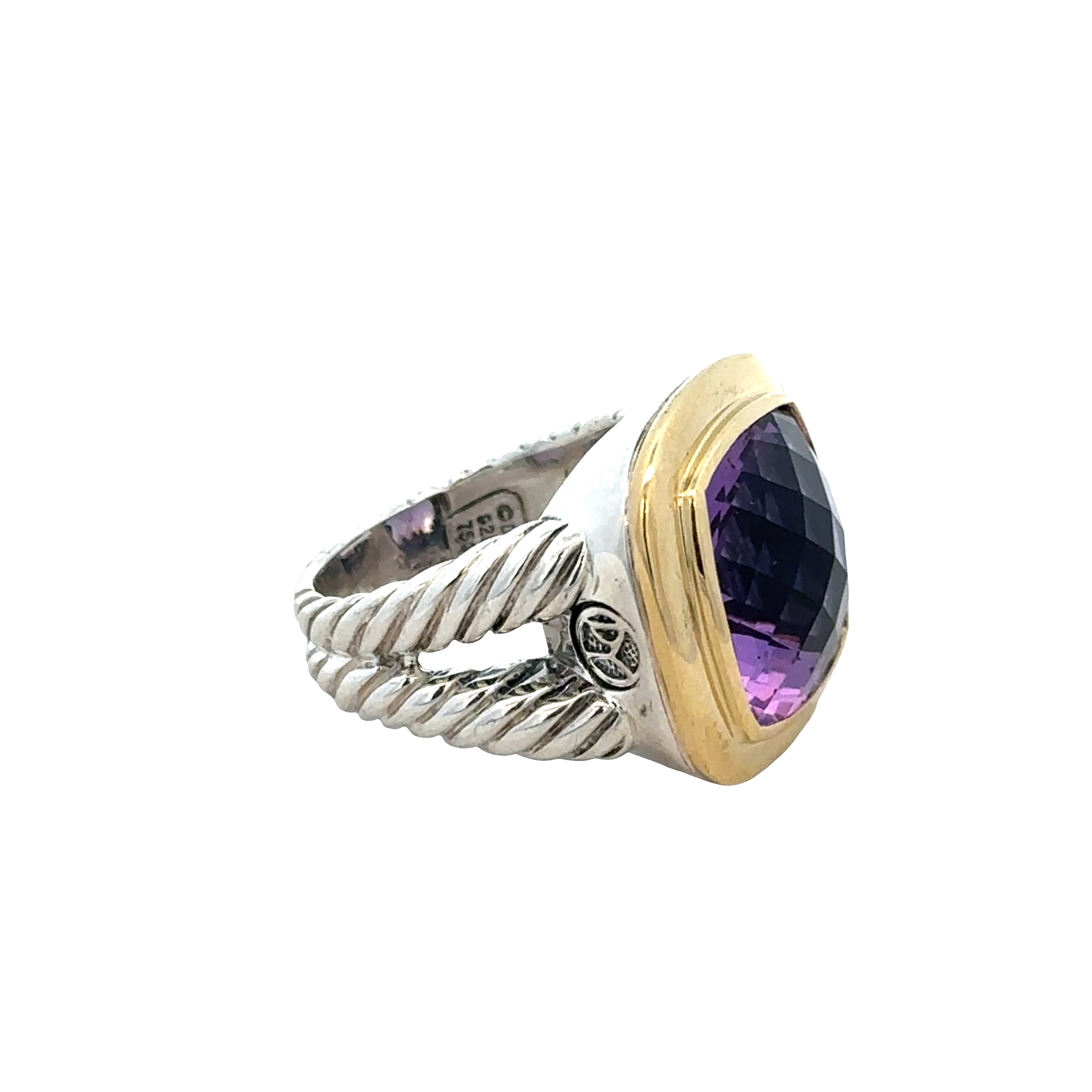 Estate David Yurman Sterling Silver & 18k Yellow Gold Amethyst Ring – Size 7.5
