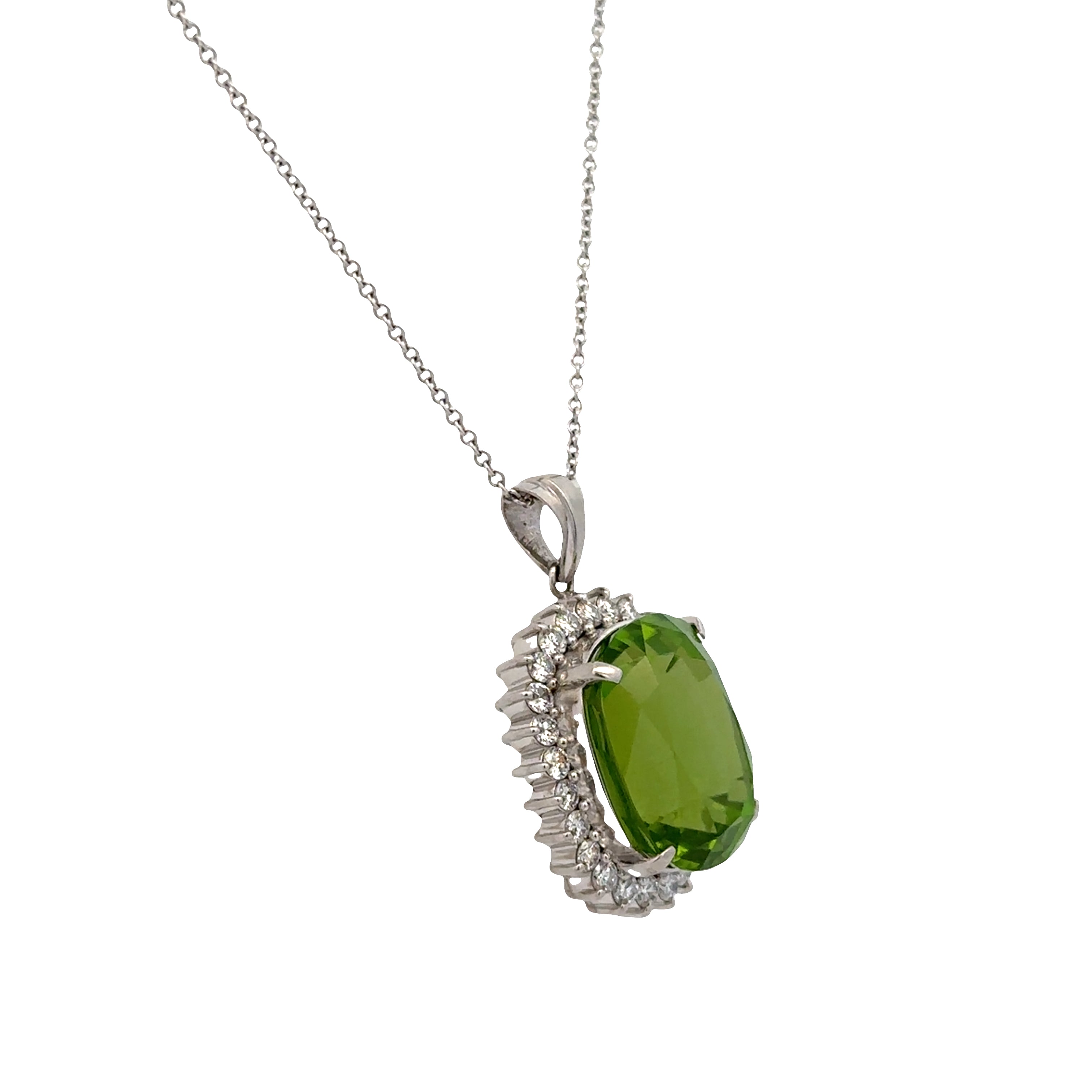 Vintage Platinum Peridot and Diamond Halo Pendant