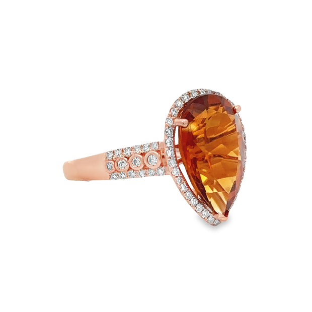 Citrine and Diamond Ring in Rose Gold