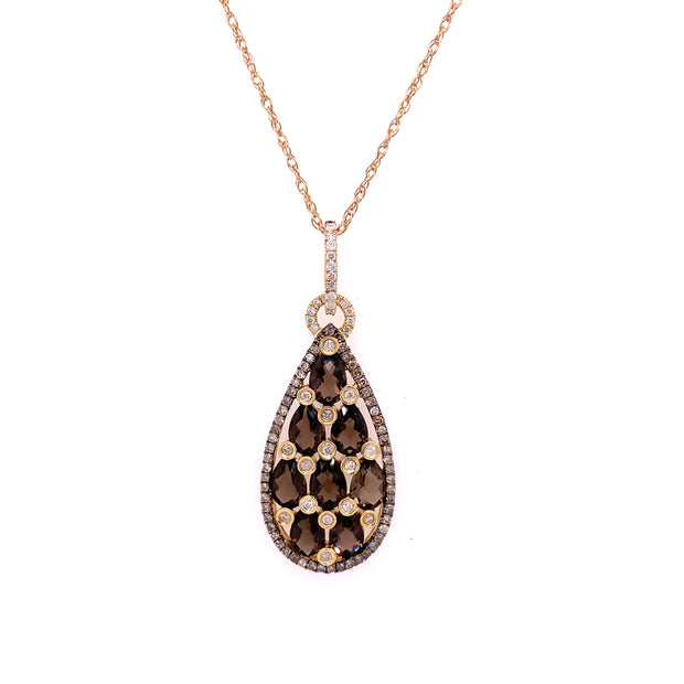 Smoky Quartz and Diamond Pendant in Yellow Gold