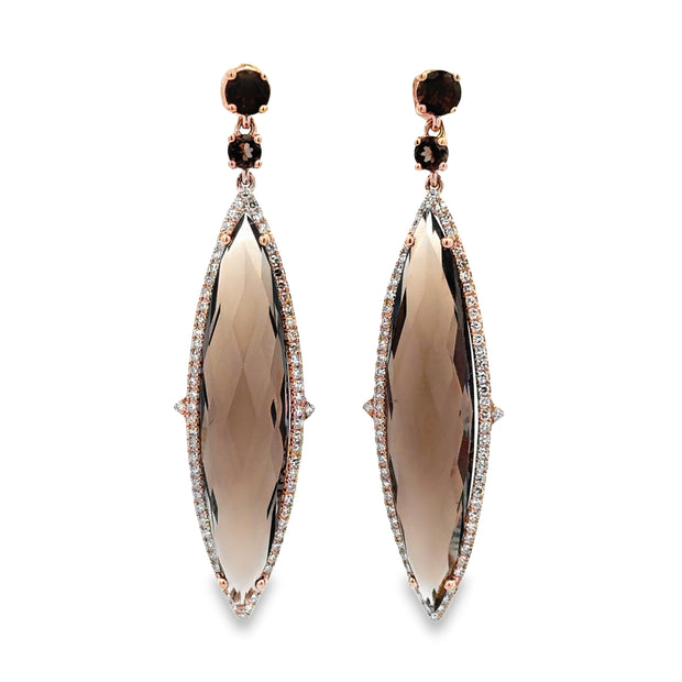 Statement Smoky Quartz and Diamond Earrings in Rose Gold