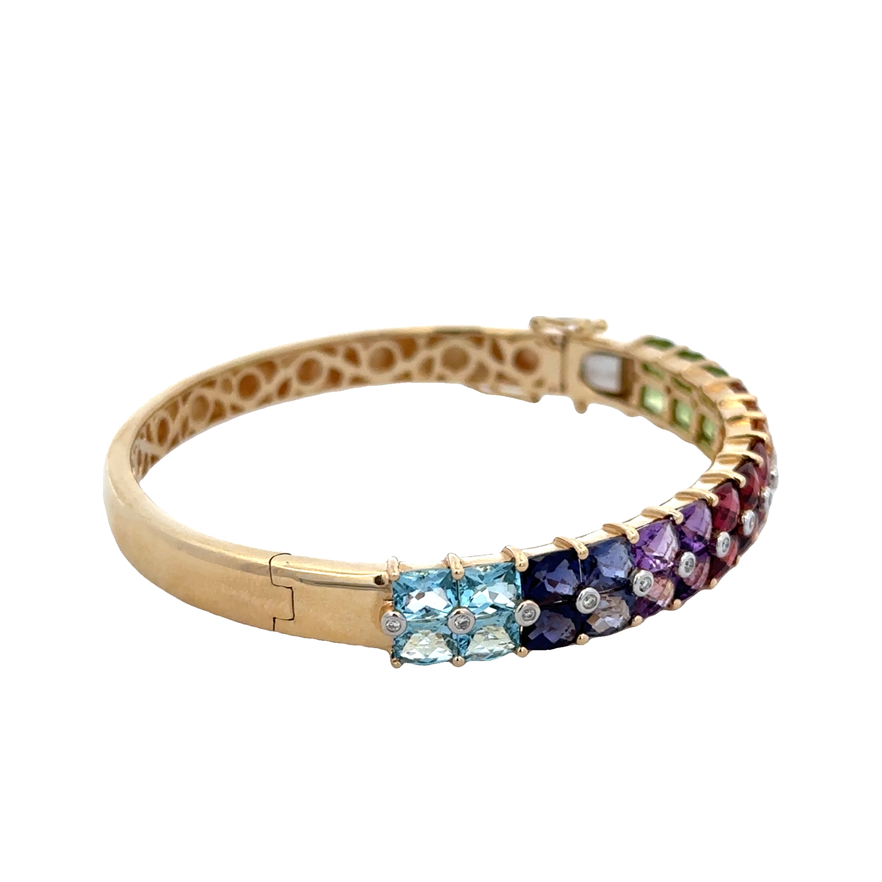 Multi Gemstone Bangle Bracelet in 14k Yellow Gold